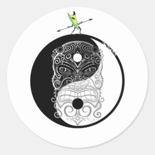 Sticker Rond Yin Yang Tiki Masque guerrier