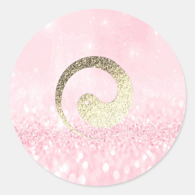 Sticker Rond Ying Yang Symbole Balance Rose Or Pace Spirituel (Devant)