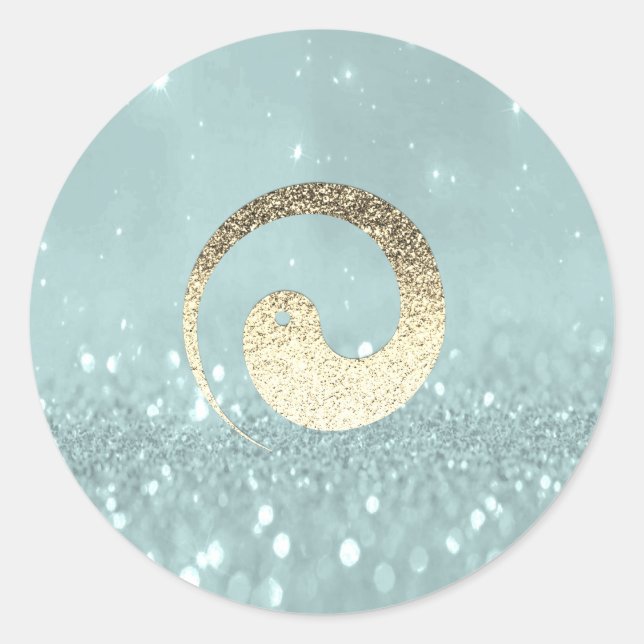 Sticker Rond Ying Yang Symbole Balance Turquoise or Pace Logo (Devant)