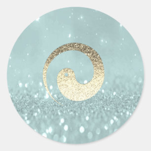 Sticker Rond Ying Yang Symbole Balance Turquoise or Pace Logo