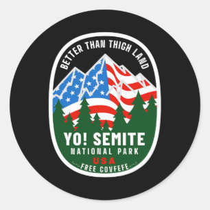 Sticker Rond Yo Semite National Park Amusante Amérique Drapeau