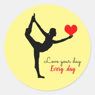 Sticker Rond Yoga Coeur & Aimer votre journée, Tous les jours /