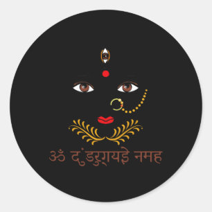Sticker Rond Yoga de la déesse hindoue Durga avec mantra sanskr