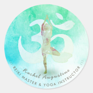 Sticker Rond Yoga Instructeur Méditation Pose Om Symbole Adress
