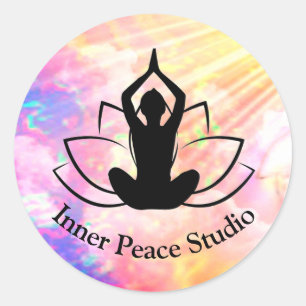 Sticker Rond Yoga Lotus Reiki Wellness Pink Purple Aquarelle