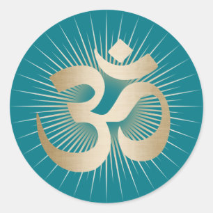 Sticker Rond Yoga & Méditation Gold Rays Om Mantra Élégant