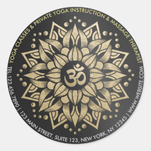 Sticker Rond Yoga Méditation Instructeur or Mandala Om Symbole