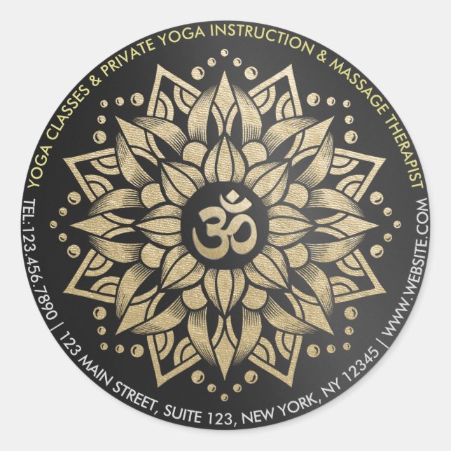 Sticker Rond Yoga Méditation Instructeur or Mandala Om Symbole (Devant)