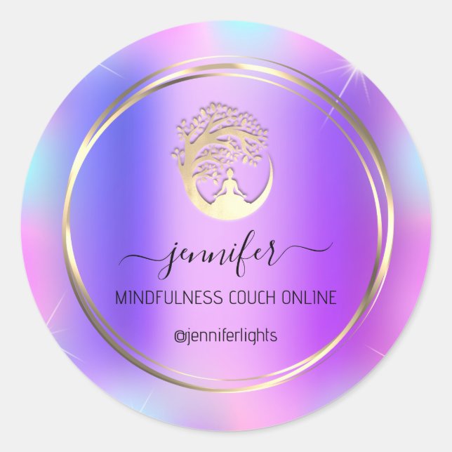 Sticker Rond Yoga Méditation Thérapeutique Couch Holographe Vio (Devant)