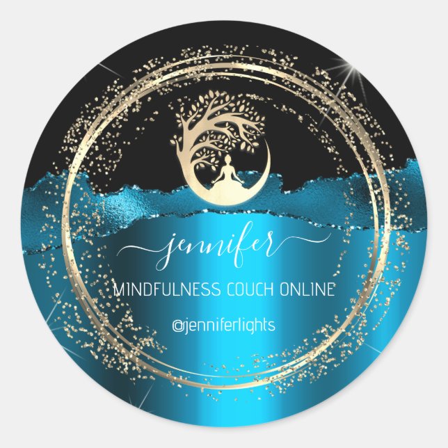 Sticker Rond Yoga Mindfulist Thérapist Couch Gold Turquoise (Devant)