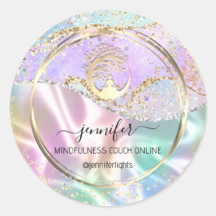 Sticker Rond Yoga Mindfulist Thérapist Couch or Holographie