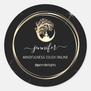 Sticker Rond Yoga Mindfulist Thérapist Couch Or Noir Blanc
