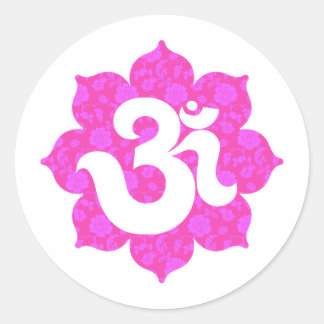 Sticker Rond Yoga Om en Lotus rose