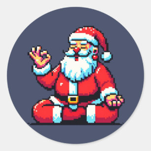Sticker Rond Yoga Père Noël 8Bit Fitness de vacances Humoristiq