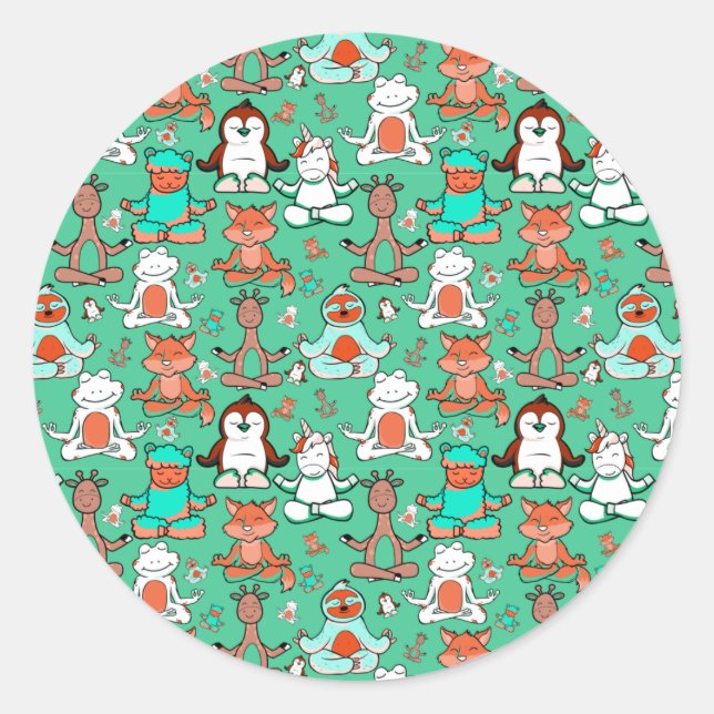 Sticker Rond Yoga poses pattern | Yoga seamless pattern 53 (Devant)