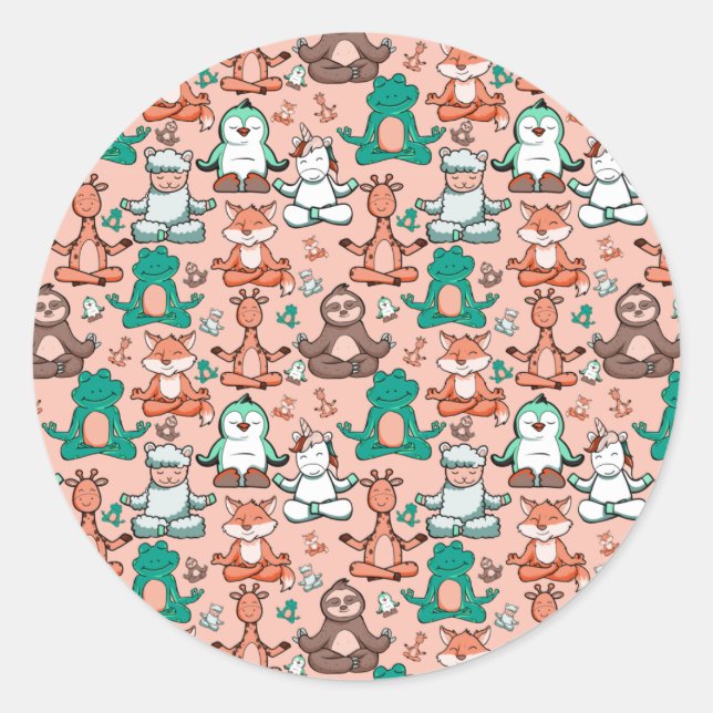 Sticker Rond Yoga poses pattern | Yoga seamless pattern 54 (Devant)