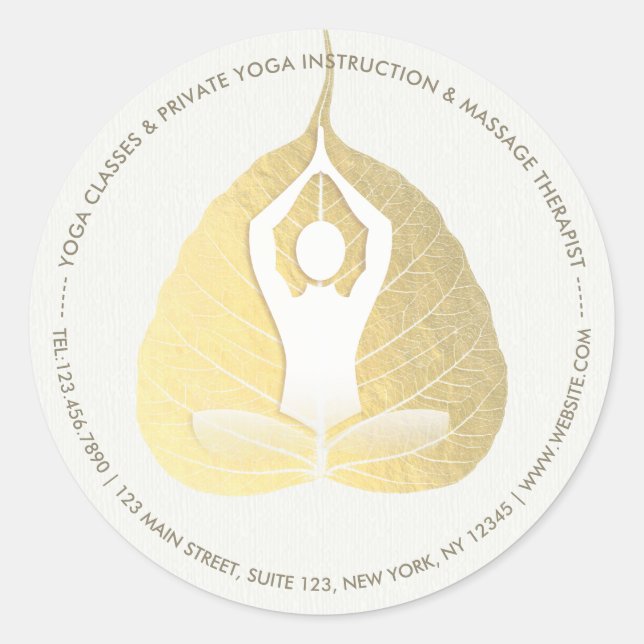 Sticker Rond Yoga Studio Instructeur Méditation Pose Bodhi Leaf (Devant)