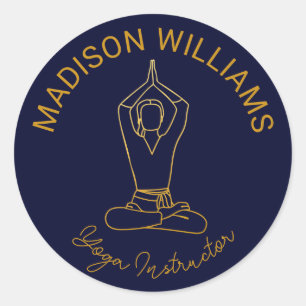 Sticker Rond Yoga Studio Marine Or moderne minimaliste