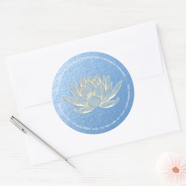 Sticker Rond YOGA Studio Méditation Reiki Instructeur Gold Lotu (Enveloppe)