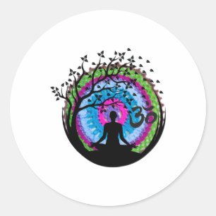 Sticker Rond Yoga Tree Crochet Om Mandala, tricot et couture Y