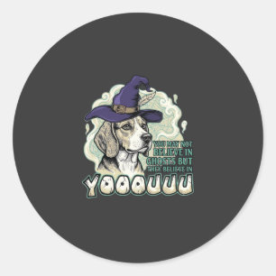Sticker Rond Yooouuu Fantômes Chien Beagle Chapeau de Sorcière 