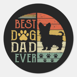 Sticker Rond Yorkie Best Chien Papa Jamais Fête des pères Vinta