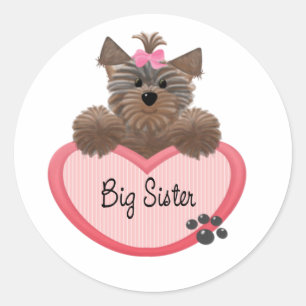 Sticker Rond Yorkie Big Sister