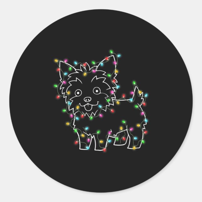 Sticker Rond Yorkie Dogs Tree Christmas Sweater Xmas Pet Animal (Devant)