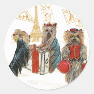 Sticker Rond Yorkie Travel Paris Tour Eiffel