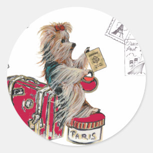 Sticker Rond Yorkie Voyager Paris
