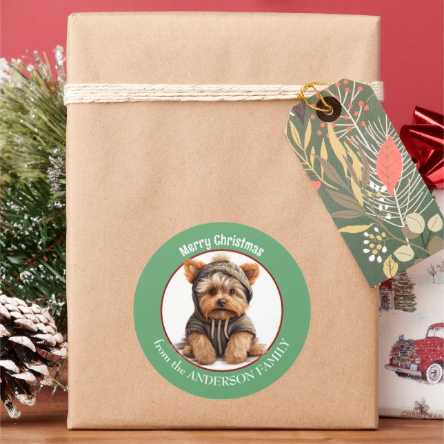 Sticker Rond Yorkshire Terrier chiot en hiver Sweat - shirt à c (vacances)