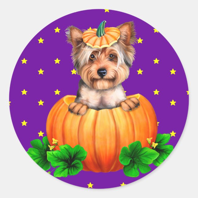 Sticker Rond Yorkshire Terrier Halloween Jack-O-Lantern (Devant)