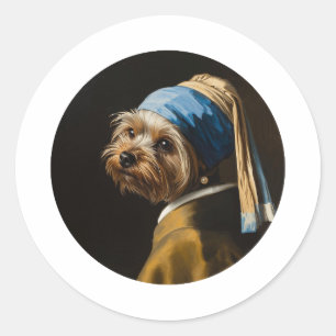 Sticker Rond Yorkshire Terrier inspiré du portrait de perle cla