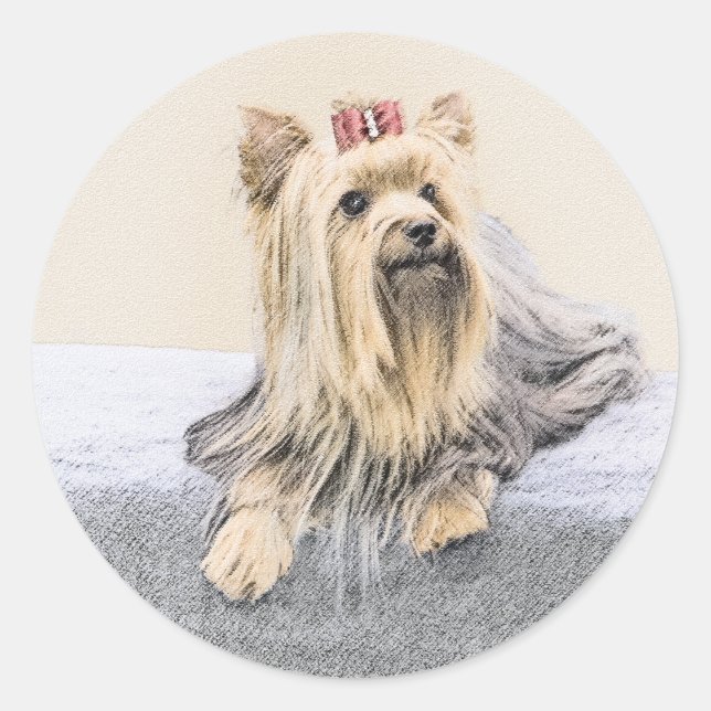 Sticker Rond Yorkshire Terrier Peinture - Cute Original Chien A (Devant)