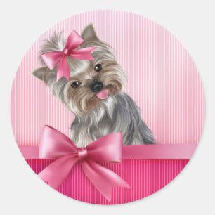 Sticker Rond Yorkshire Terrier Pink Princess Yorkie Puppy Dog