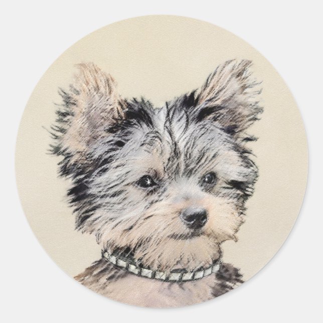Sticker Rond Yorkshire Terrier Puppy Peinture Chien original (Devant)