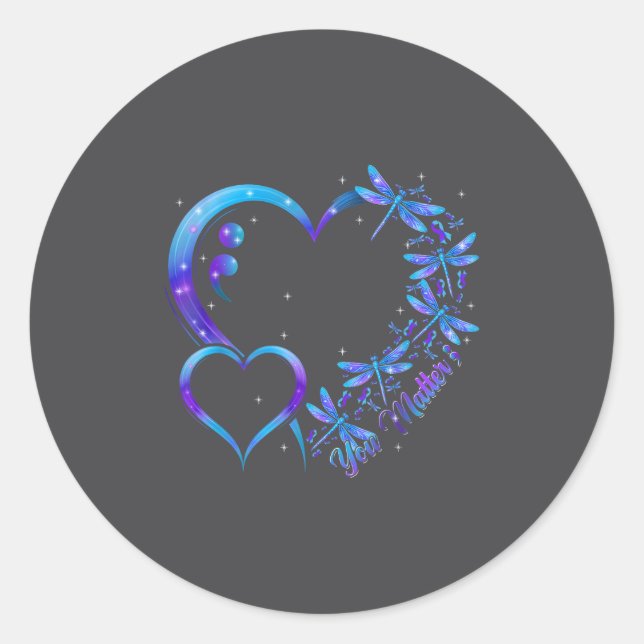 Sticker Rond You Dragonfly Suicide Prevention Awareness Men Wom (Devant)