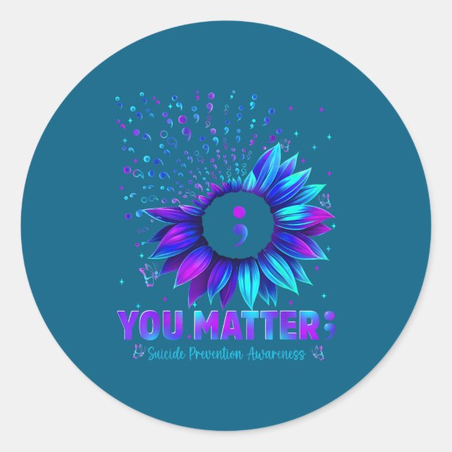 Sticker Rond You Sunflower Suicide Prevention Awareness Men Wom (Devant)