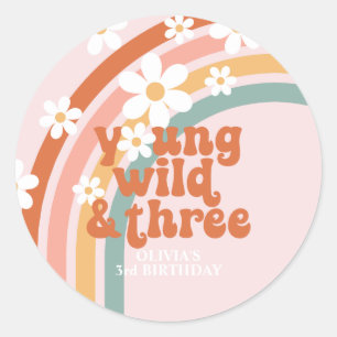 Sticker Rond Young Wild Three Retro arc-en-ciel 3e anniversaire