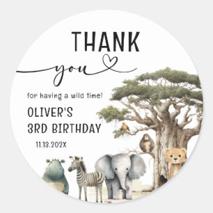 Sticker Rond Young Wild Three Safari 3ème anniversaire Merci