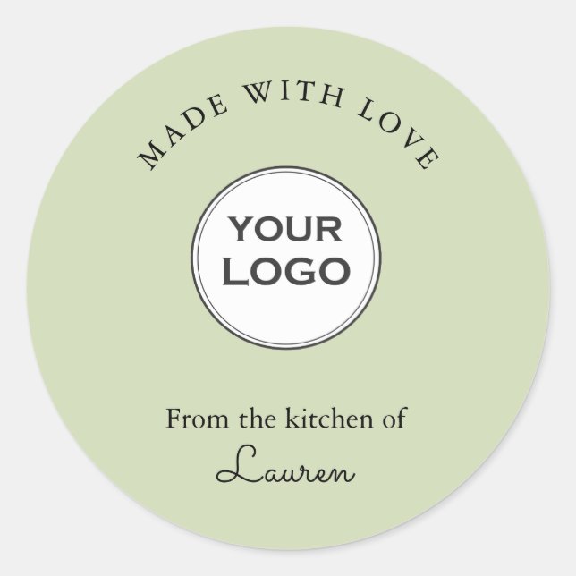 Sticker Rond Your logo 'Made with love' Green (Devant)