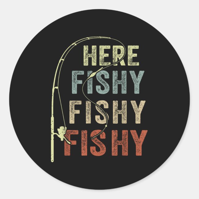 Sticker Rond Youth Here-fishy Fishing-shirt Boys Toddler Funny  (Devant)