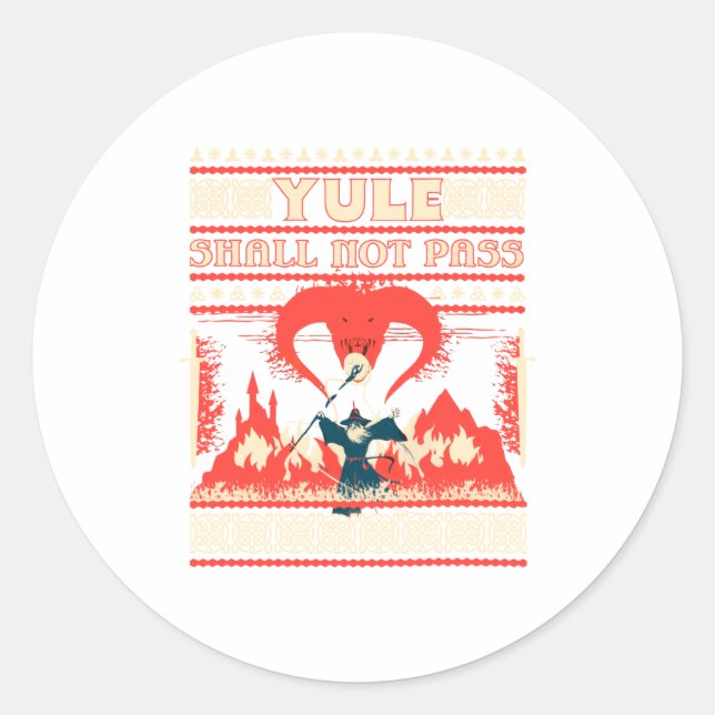 Sticker Rond Yule Shall Not P Fantasy Wizard Holiday Pun Funny  (Devant)