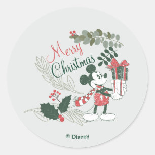 Sticker Rond Yuletide Joy Joyeux Noël Mickey