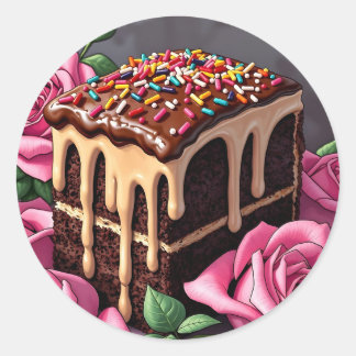 Sticker Rond Yummy Chocolate Birthday Cake with Sprinkles