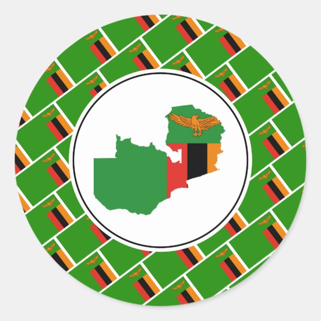 Sticker Rond ZAMBIE DRAPEAU Zambien Carte Patriotique élégant (Devant)