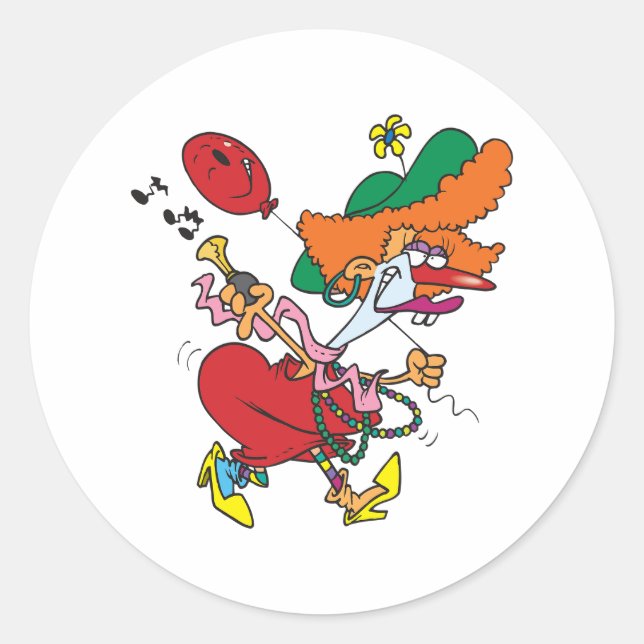 Sticker Rond Zany Woman Running Clown (Devant)