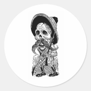 Sticker Rond Zapatista Calavera. c. 1900's tôt. Le Mexique