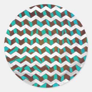 Sticker Rond Zebra Chevron Impression Brown et Turquoise