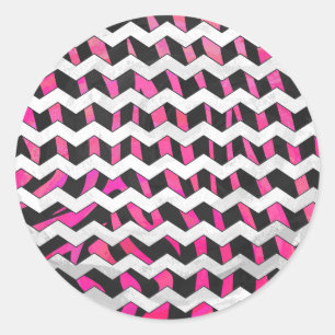 Sticker Rond Zebra Chevron noir et rose chaud